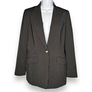 Dana Buchman Black Pinstripe Single Button Blazer Long Smart Casual